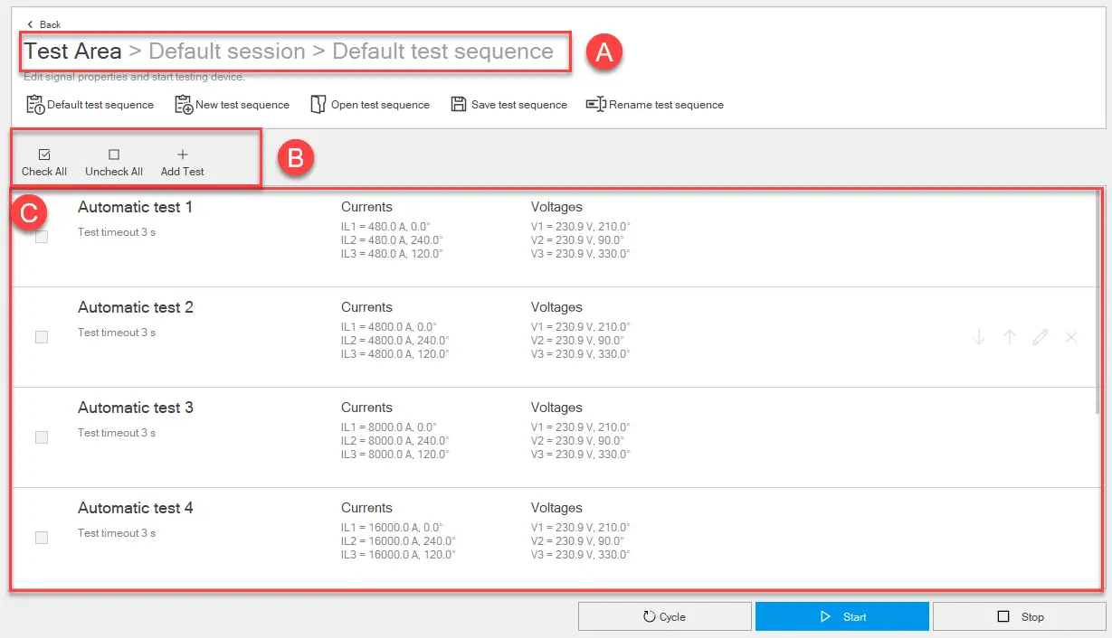 Test sequences area